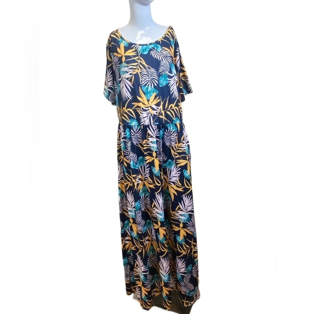 Kancystore Blue Long Dress with Flowers - 3XL NWT